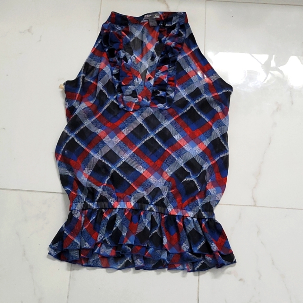 Plaid Sleevless Sheer shirt